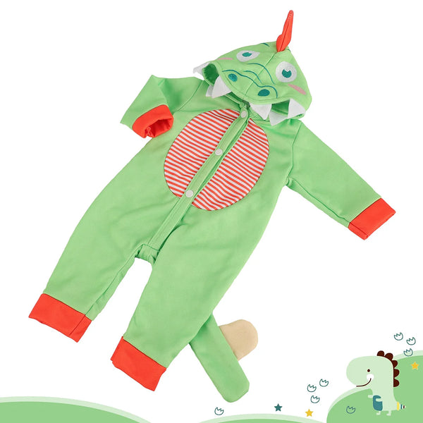 [Bebé niño y niña] Conjunto de accesorios de ropa de dinosaurio verde para bebé renacido