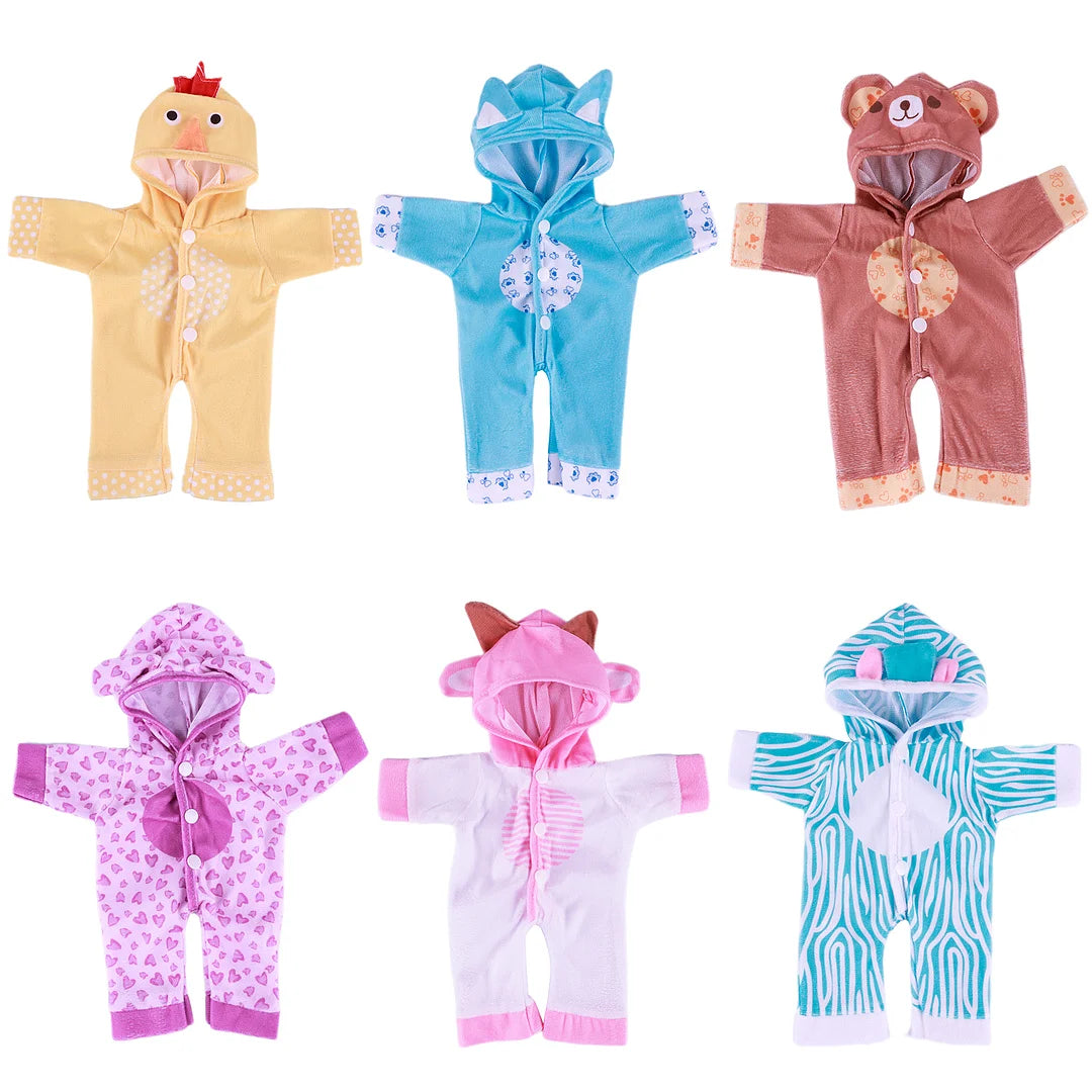 [ Niño y niña ] Kit de 12 ", 16" y 20 " Lindo animal 6 piezas Conjunto de accesorios de ropa para muñeca bebé renacida Muñeca bebé renacida