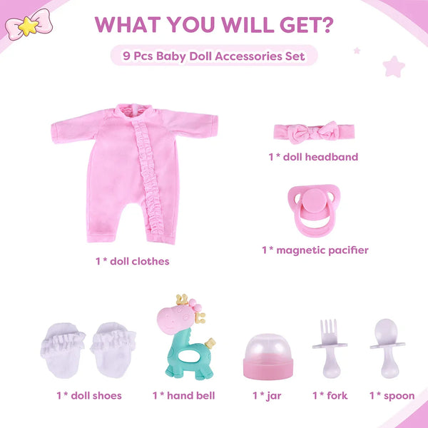 [ Niña ] Kit de 12 ", 16" y 20 " para dormir, 9 piezas, conjunto de accesorios de ropa para muñeca bebé renacida