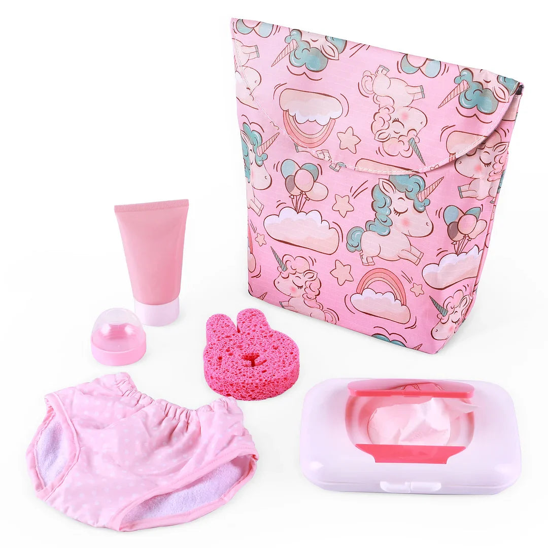 [Niña] Kit de mochila para pañales de bebé de color rosa de 12", 16" y 20", juego de 6 piezas para muñeca Reborn