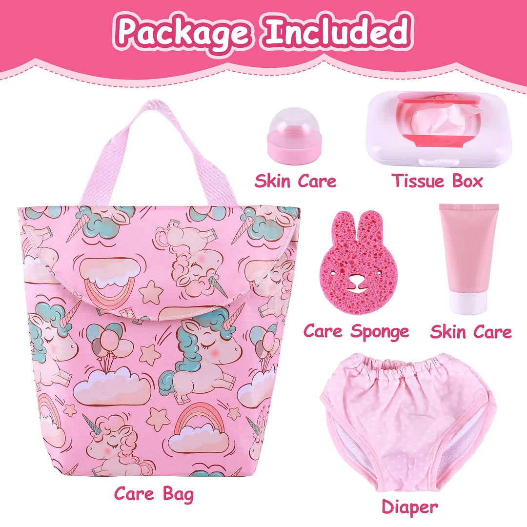 [Niña] Kit de mochila para pañales de bebé de color rosa de 12", 16" y 20", juego de 6 piezas para muñeca Reborn