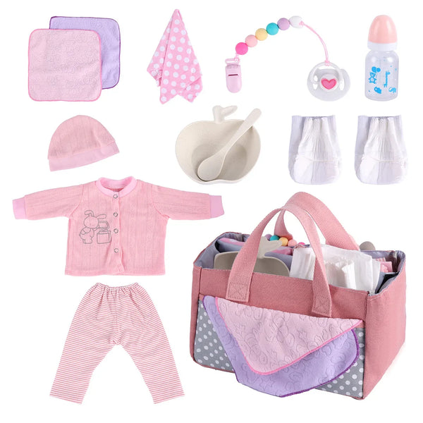 [ Niña ] Kit 12" 16" 20" Para Bebé Reborn Niña Rosa Accesorios Juego de 8 Piezas